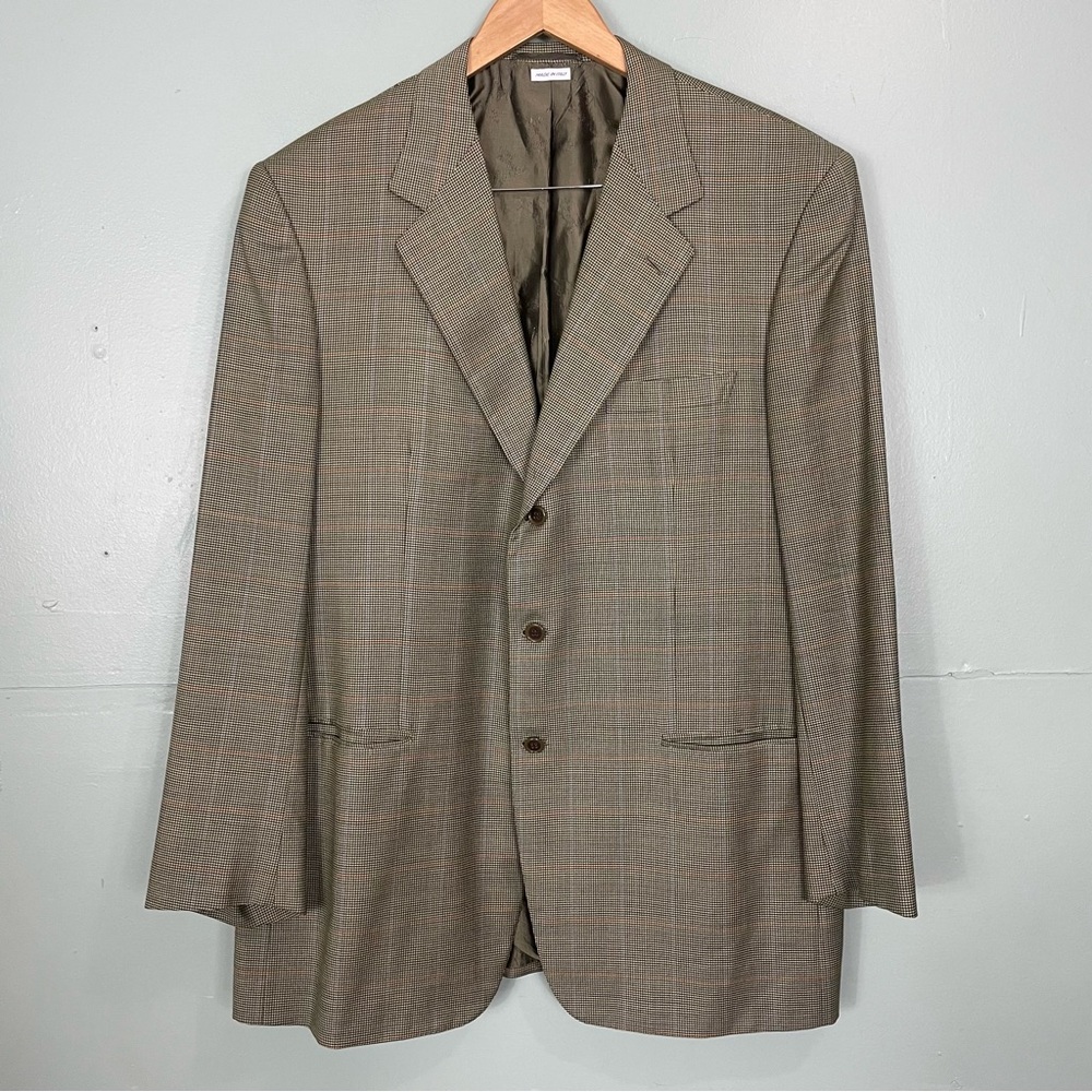 Brioni Traiano Wool Blazer Glen Check Multi‎ Navy NM Men Size 46L Sport Coat